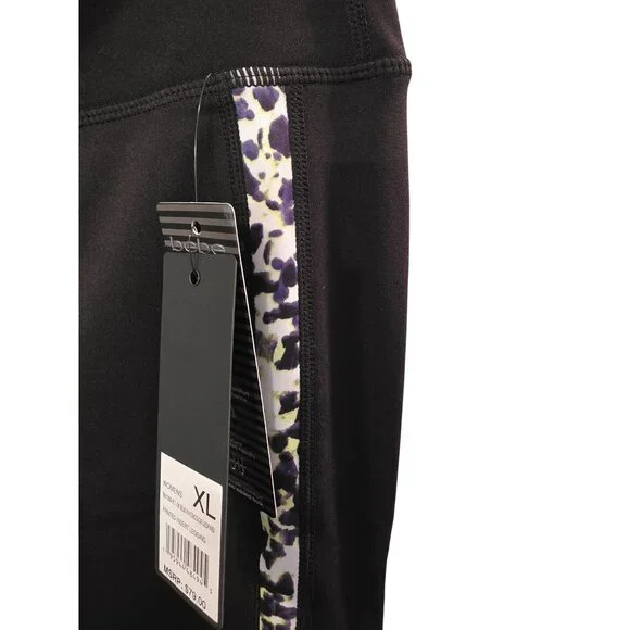Bebe Womens Printed Insert Leggings Black Leopard High Waist - Picture 5 of 6